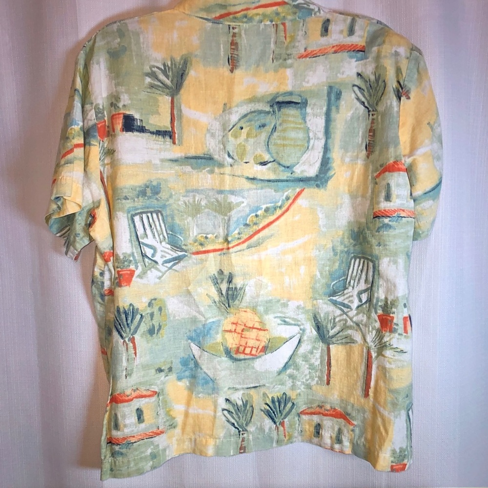 Hot Cotton Yellow Tropical Print Short Sleeve Button-Up - Picture 2 of 9